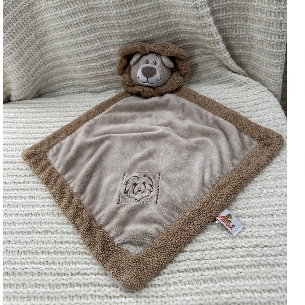 Unipak Lion‎ Baby Security Blanket Lovey Tan Brown Plush Sherpa Trim 14